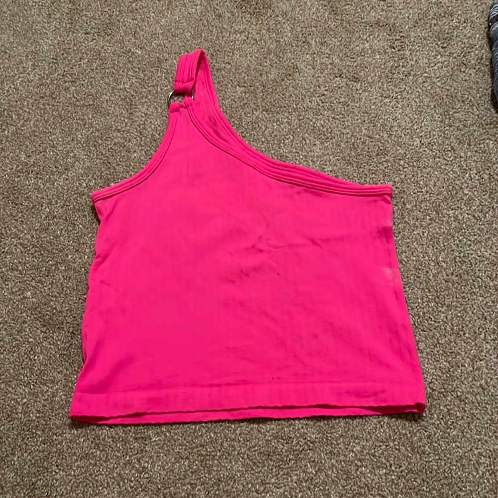 Vanilla sky one shoulder neon pink crop top